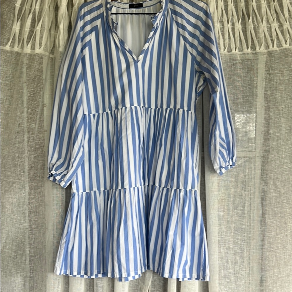 J. Crew Blue and White Tiered Tunic with 3/4 Sleeves size M-L